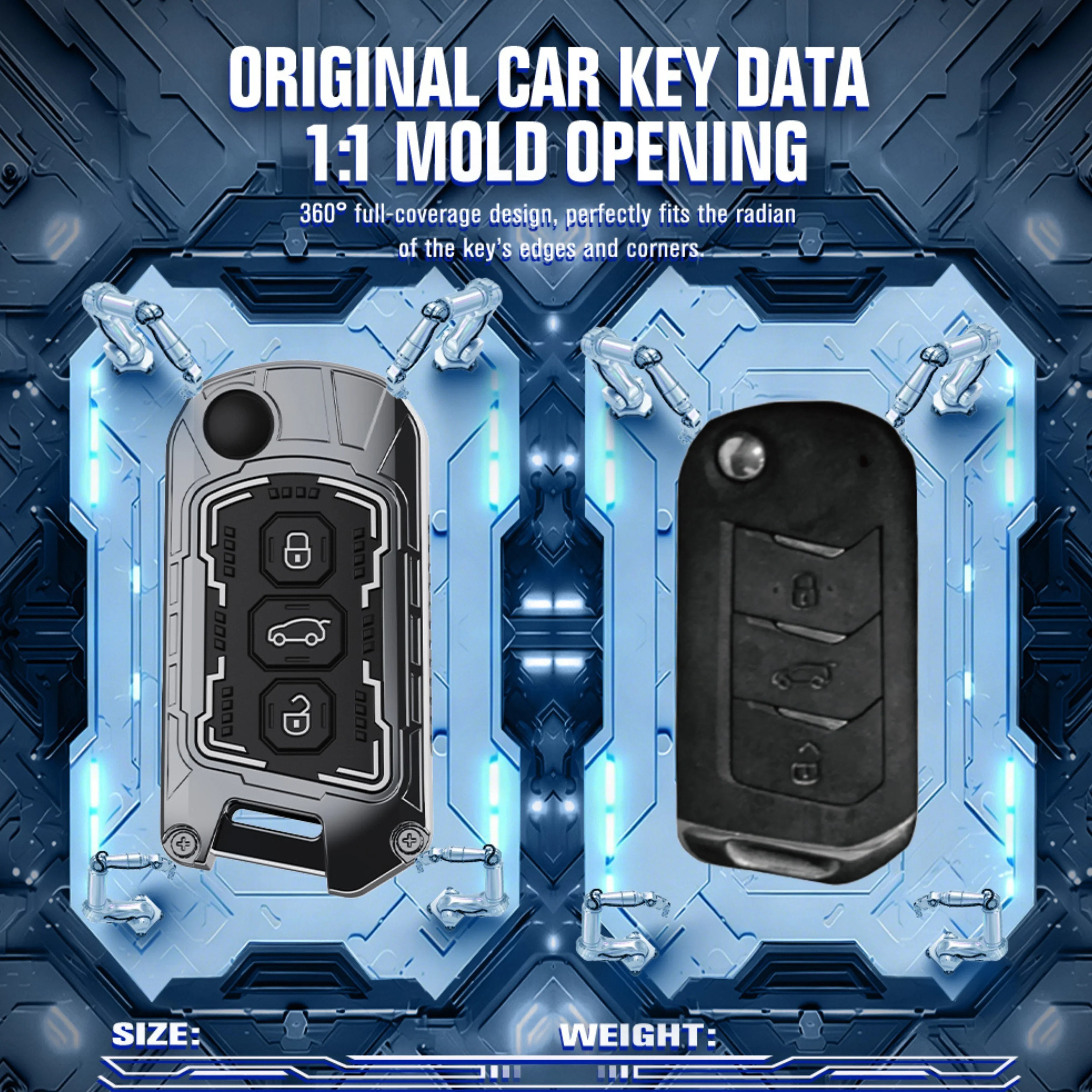 Premium metal smart key cover with luminous silicone detailing and rugged armored protection