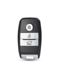 kia black & silver 3 button key on white background