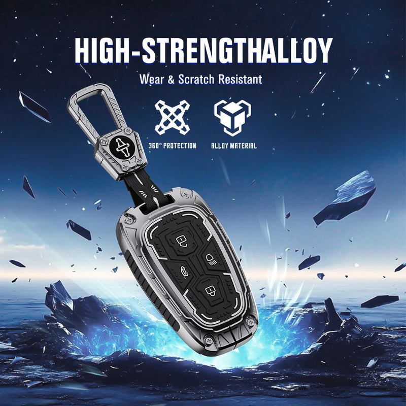 AutoThrill Premium Cortex Silver Key Cover Compatible with Tata Harrier | Safari | Nexon | Altroz | Tigor | EV | Punch | Tiago EV Electric - 4 Button Smart Key Only
