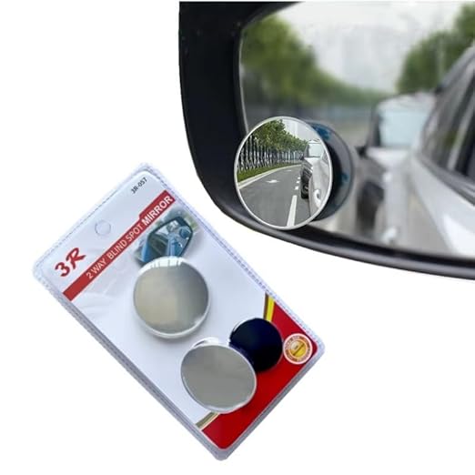 Auto Thrill 3R 360° Adjustable Round Blind Spot Mirror for Car ORVM – Frameless Convex Wide Angle Parking Mirror, Water Resistant, Easy Install, Pack of 2 for Cars, Trucks & Bikes