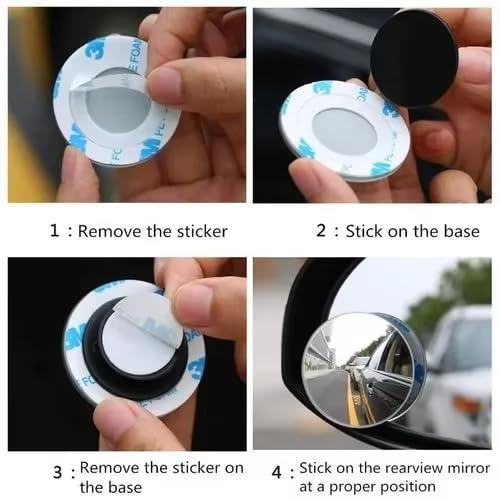 Auto Thrill 3R 360° Adjustable Round Blind Spot Mirror for Car ORVM – Frameless Convex Wide Angle Parking Mirror, Water Resistant, Easy Install, Pack of 2 for Cars, Trucks & Bikes