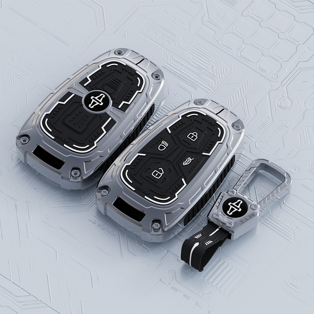 AutoThrill Premium Cortex Silver Key Cover Compatible with Tata Harrier | Safari | Nexon | Altroz | Tigor | EV | Punch | Tiago EV Electric - 4 Button Smart Key Only