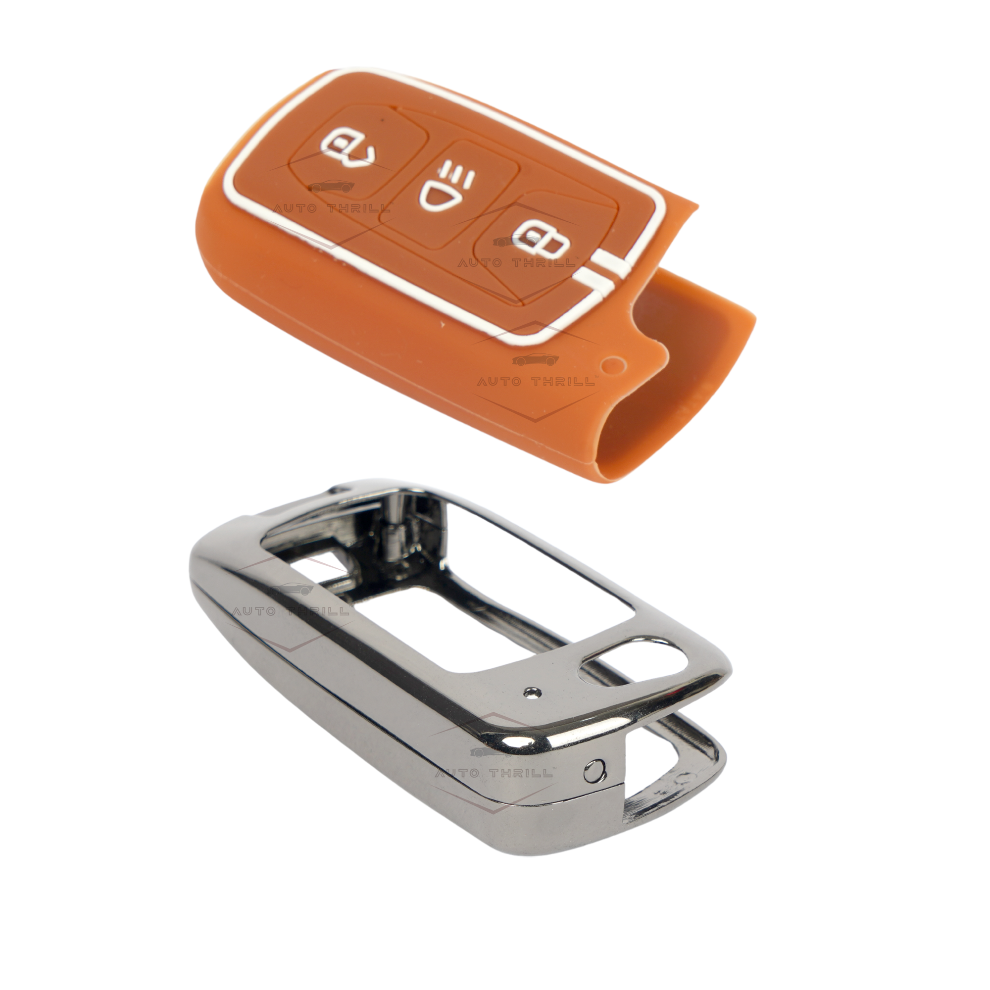 AutoThrill Premium Metal Chrome Brown Key Cover Compatible with Tata Tiago | Nexon | Altroz | Safari | Storme | Zest | Bolt | Tigor | Punch | Hexa 3 Button Flip Key