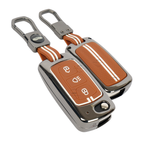 AutoThrill Premium Metal Chrome Brown Key Cover Compatible with Tata Tiago | Nexon | Altroz | Safari | Storme | Zest | Bolt | Tigor | Punch | Hexa 3 Button Flip Key