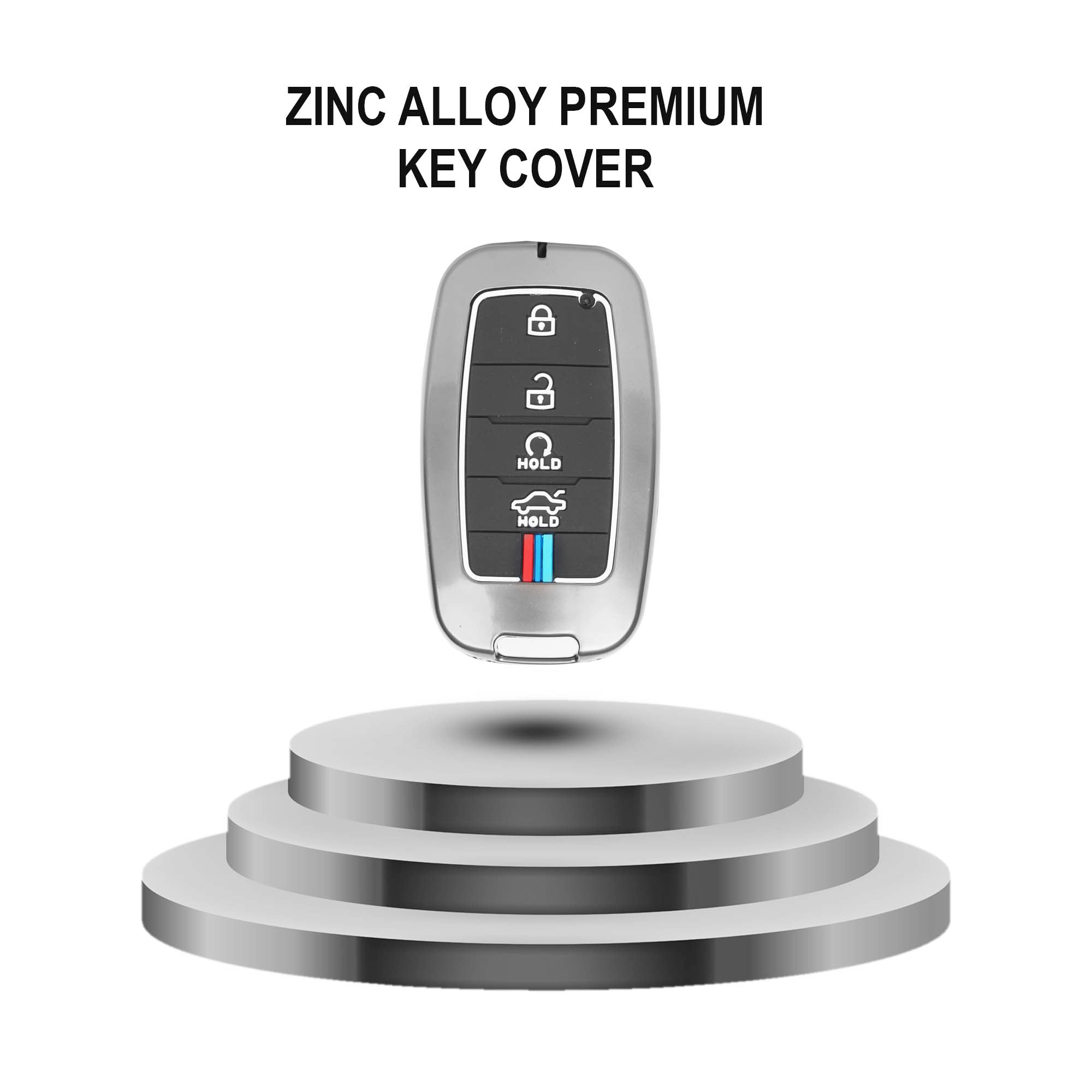 Zinc alloy premium key cover on a white background with text