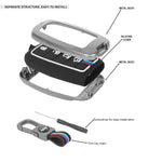 Keychain assembly with labeled parts on a white background