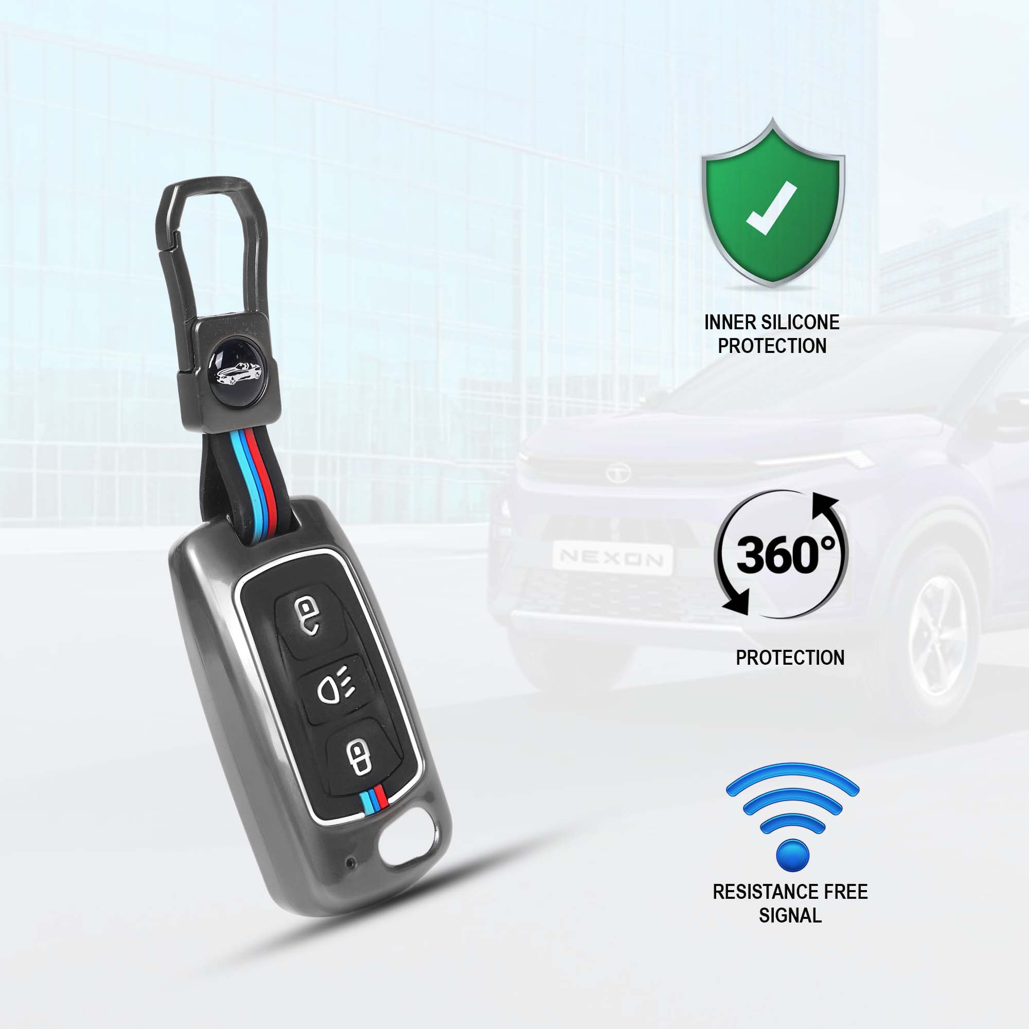 AutoThrill Premium Key Cover Compatible with Tata Tiago | Nexon | Altroz | Safari | Storme | Zest | Bolt | Tigor | Punch | Hexa 3 Button Flip Key