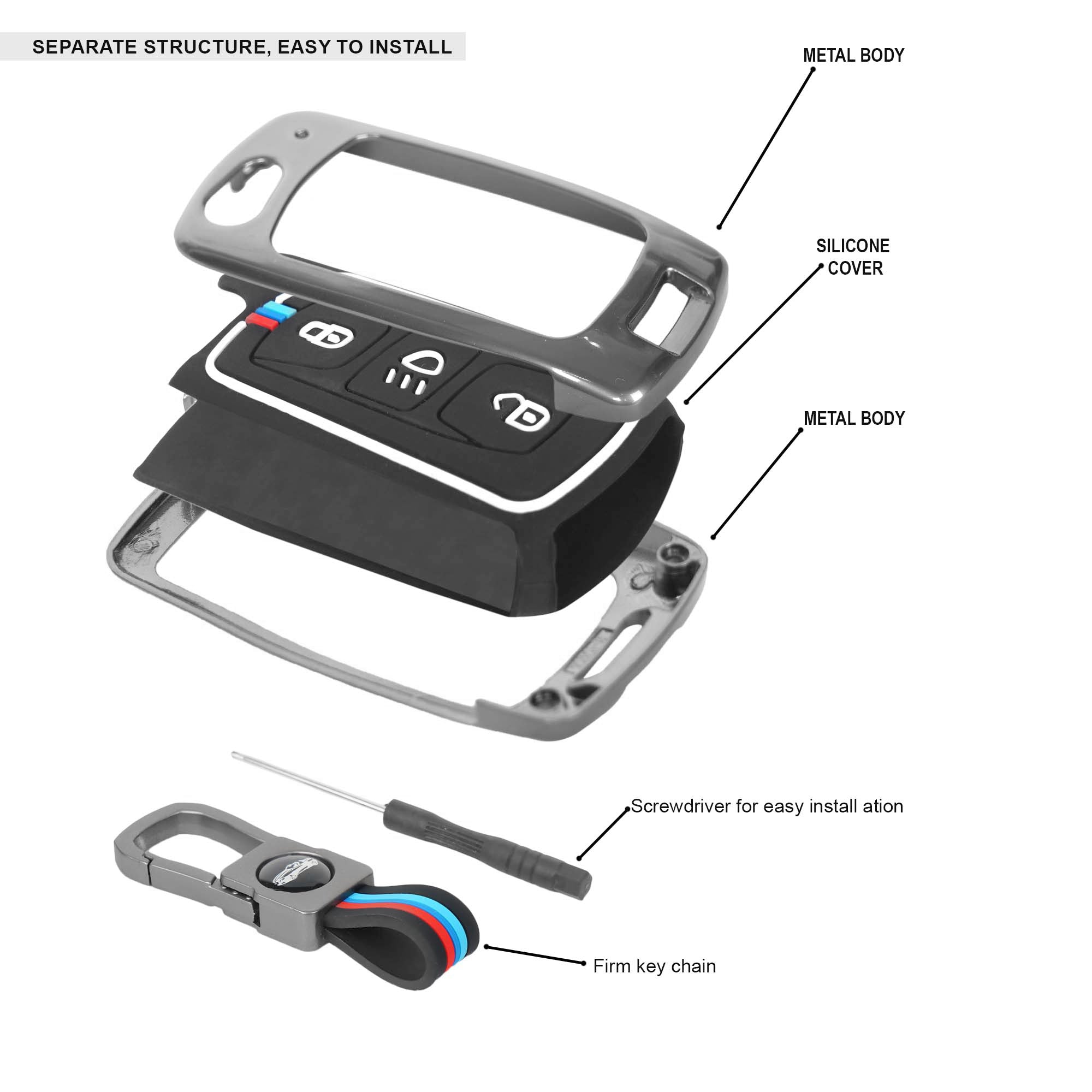 AutoThrill Premium Key Cover Compatible with Tata Tiago | Nexon | Altroz | Safari | Storme | Zest | Bolt | Tigor | Punch | Hexa 3 Button Flip Key