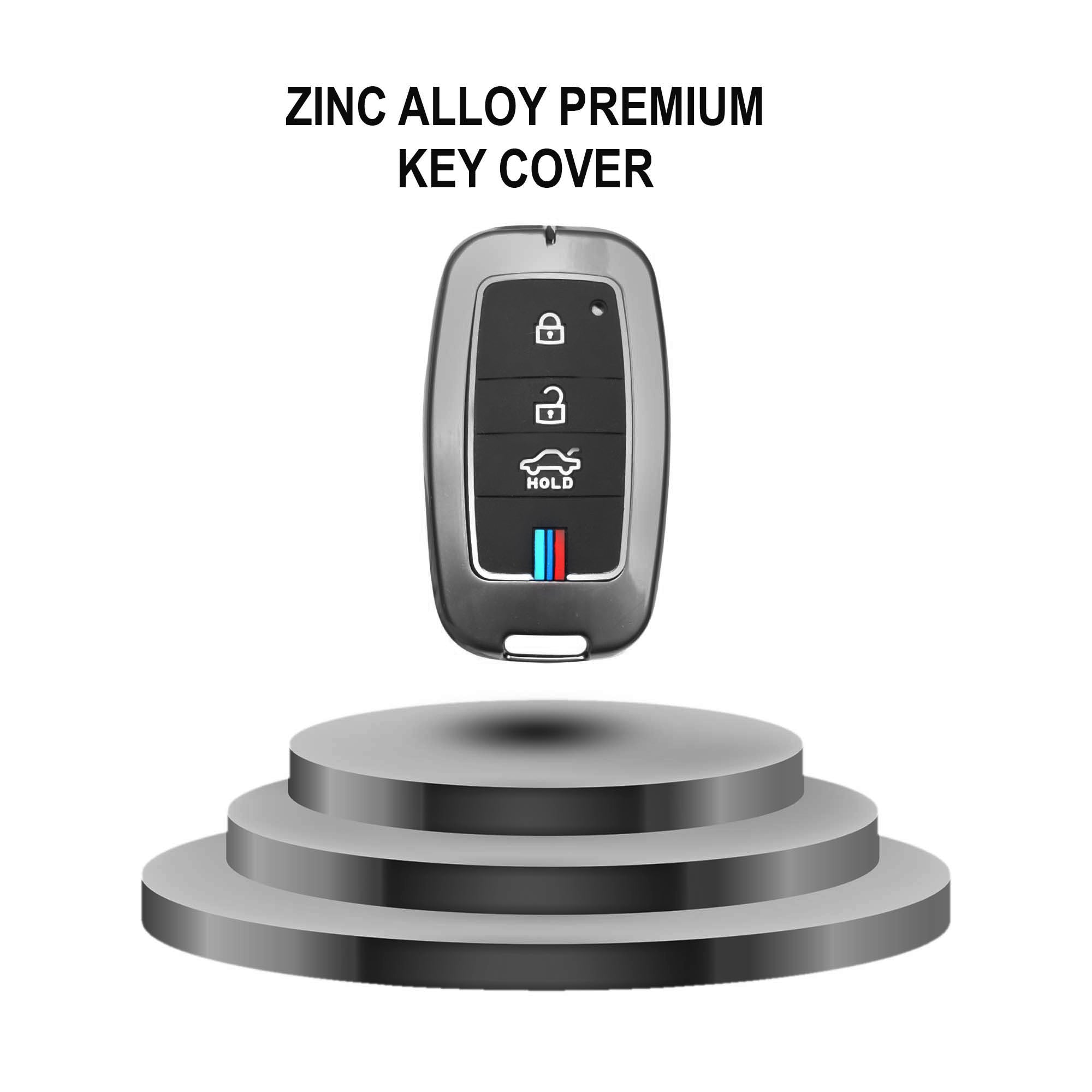 Zinc alloy premium key cover on a white background with text