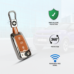 AutoThrill Premium Metal Chrome Brown Key Cover Compatible with Tata Tiago | Nexon | Altroz | Safari | Storme | Zest | Bolt | Tigor | Punch | Hexa 3 Button Flip Key