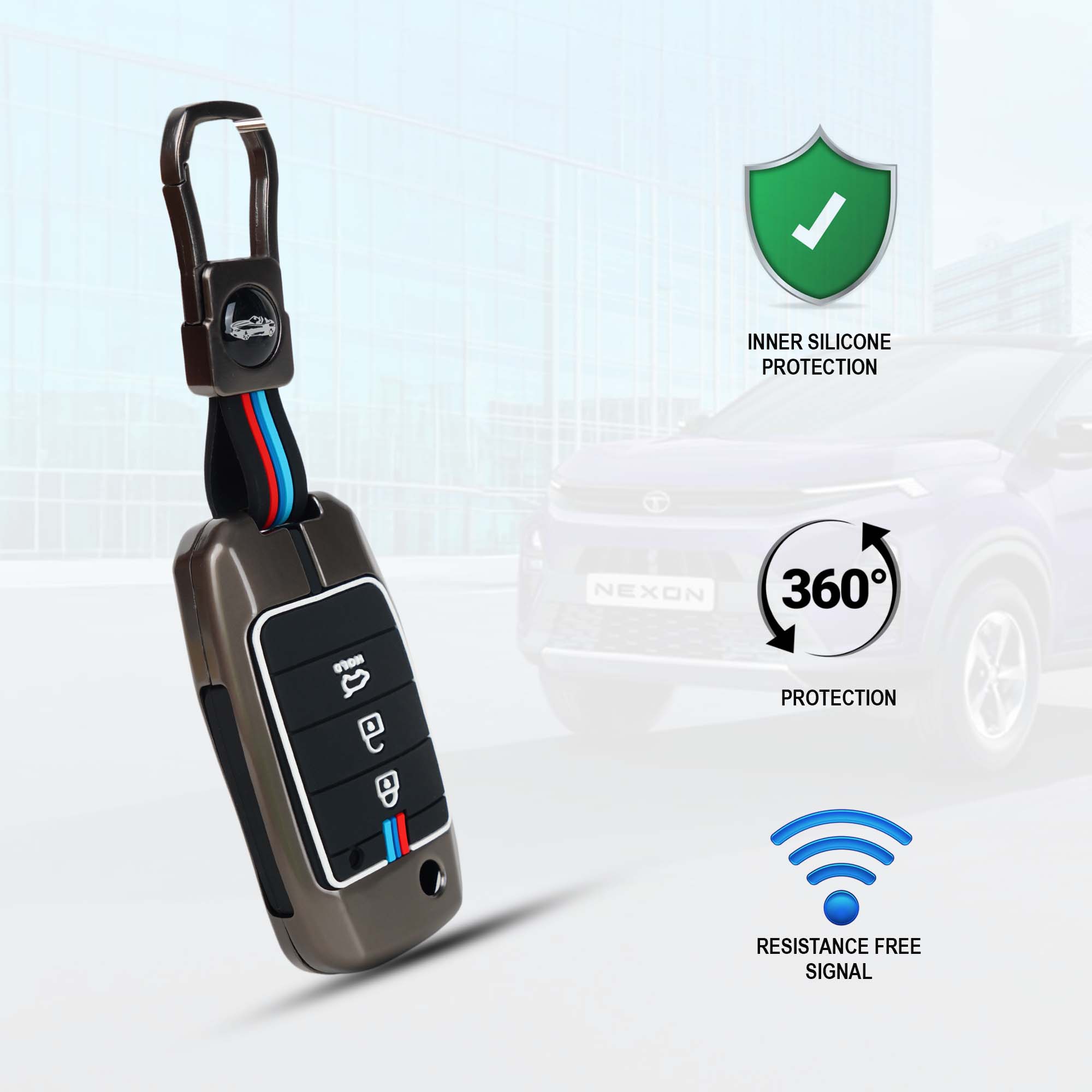Auto Thrill Premium Key Cover Compatible for Kia 3 Button Flip Key suitable for Seltos, Sonet.