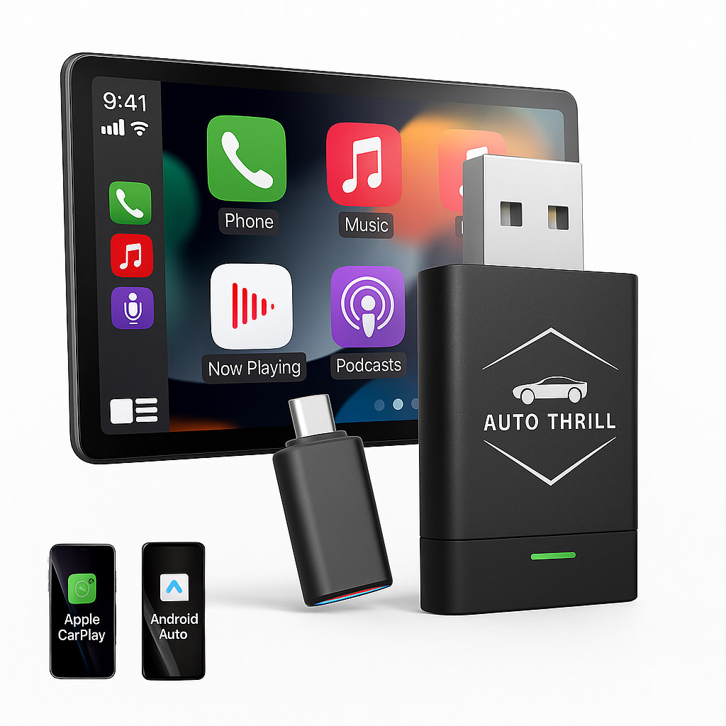 AutoThrill 2-in-1 Wireless Car Adapter | Convert Wired Android Auto & CarPlay to Wireless | Bluetooth Connectivity | Compatible with OEM Stereo Screen Wired Android Auto/CarPlay
