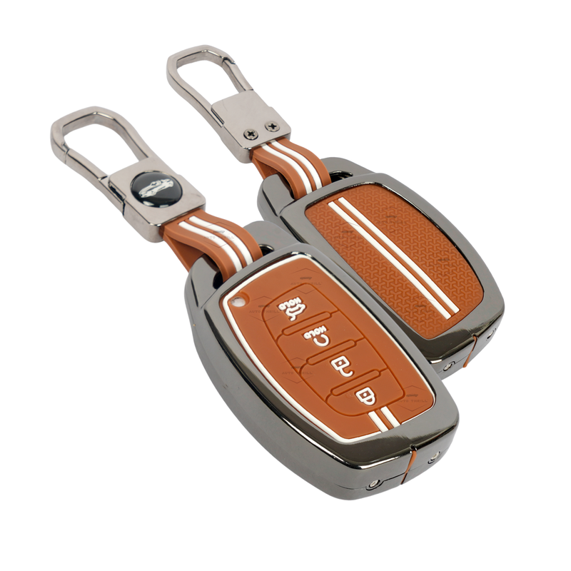Auto thrill Premium Metal Key Cover Compatible with Hyundai Alcazar and Creta Car 4 Button Smart Key