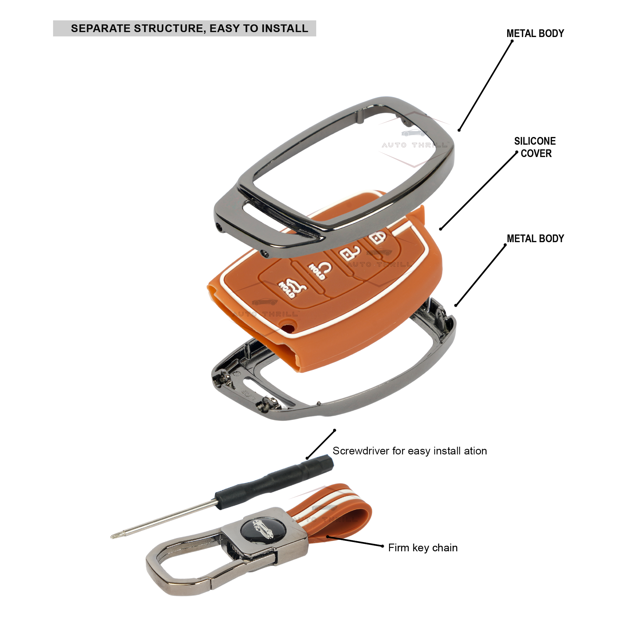 Auto thrill Premium Metal Key Cover Compatible with Hyundai Alcazar and Creta Car 4 Button Smart Key