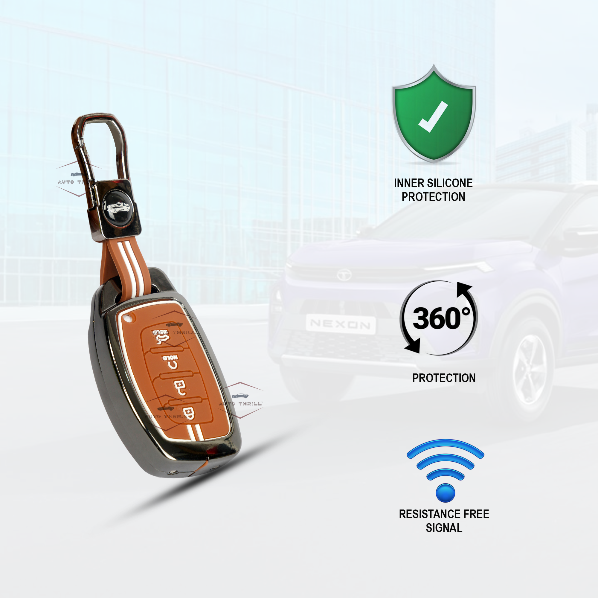 Auto thrill Premium Metal Key Cover Compatible with Hyundai Alcazar and Creta Car 4 Button Smart Key