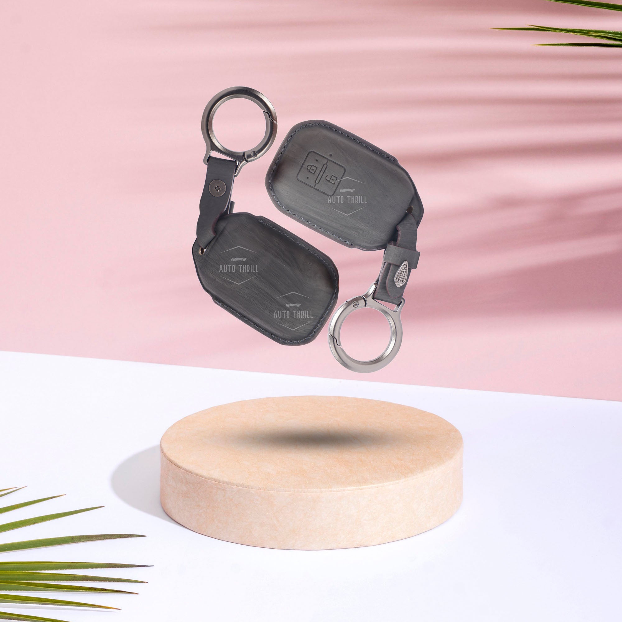 Premium leather Suzuki car key cover with stitched finish and durable metal ring for smart remote key protection