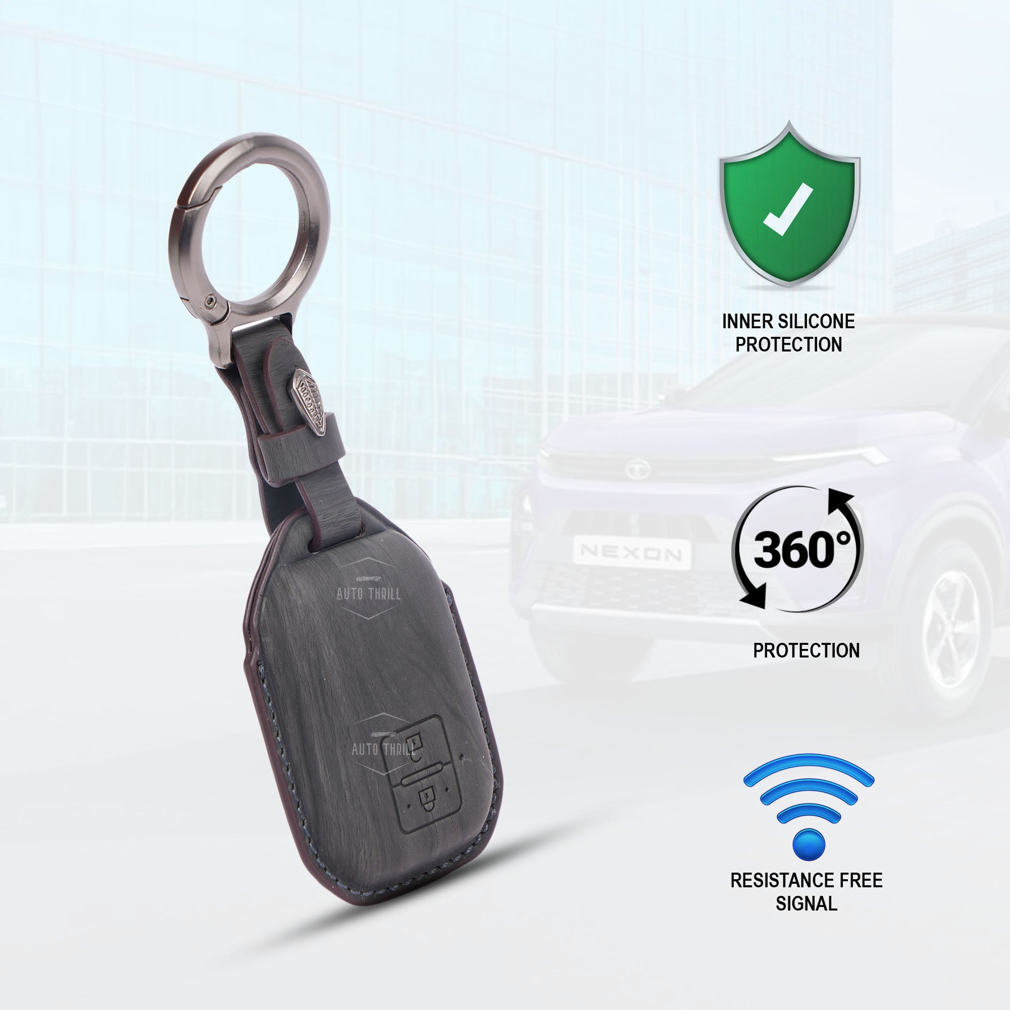 Suzuki car key cover premium black leather smart key case for Baleno Swift Brezza Dzire with metal keychain ring