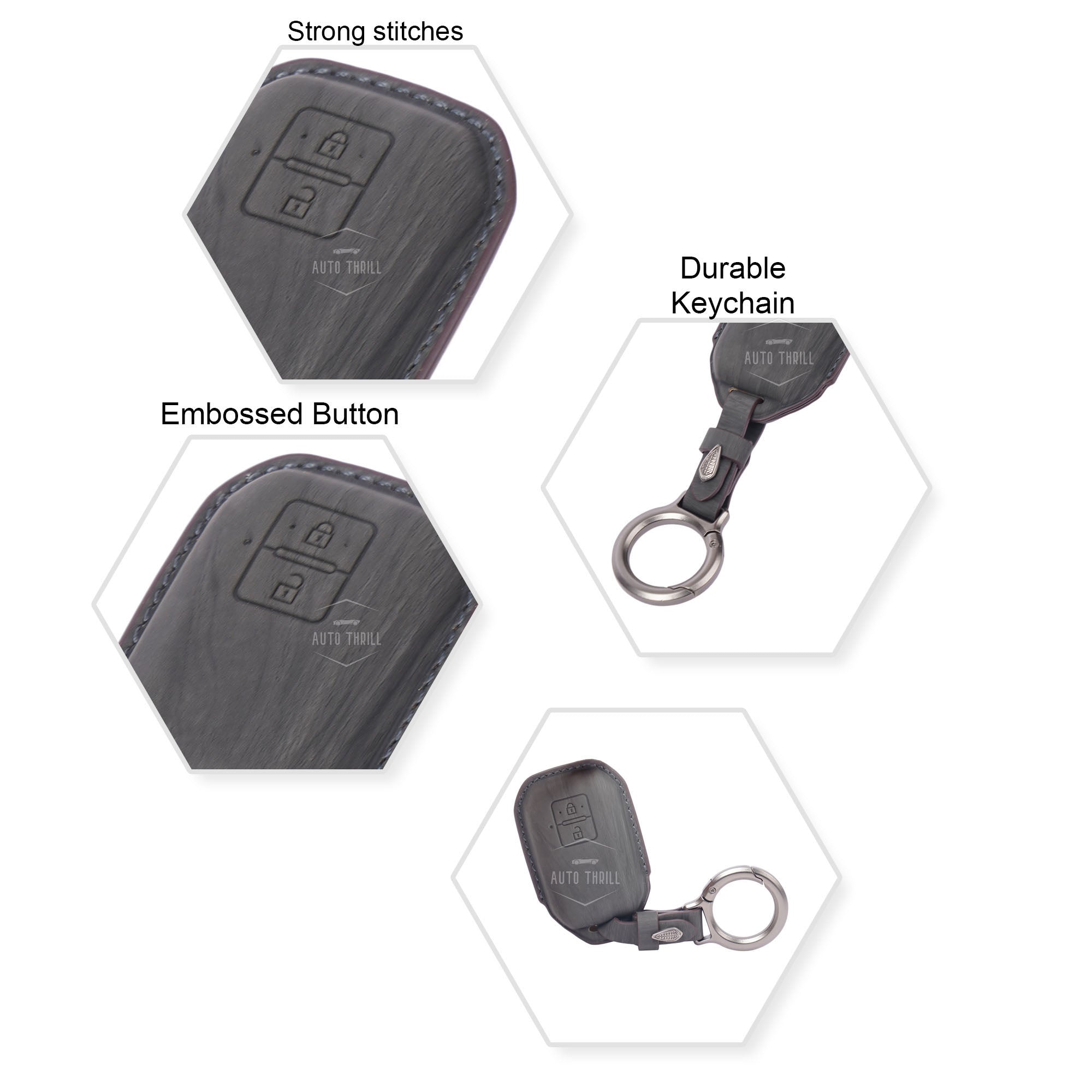 Luxury black leather Suzuki key cover with metal hook ring for Swift Dzire Grand Vitara XL6 smart remote key