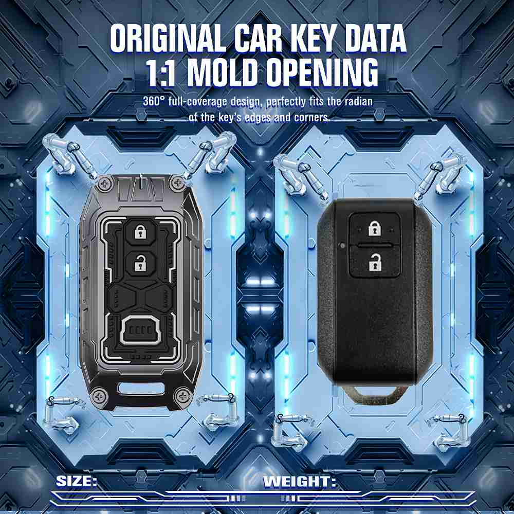 Auto Thrill Premium Cortex Silver Key Cover for Baleno, Grand Vitara, XL6, Swift, Brezza, Celerio, Ignis, Ertiga, Dzire, Fronx, Rumion, Glanza, Hyryder - 2 Button Smart Key