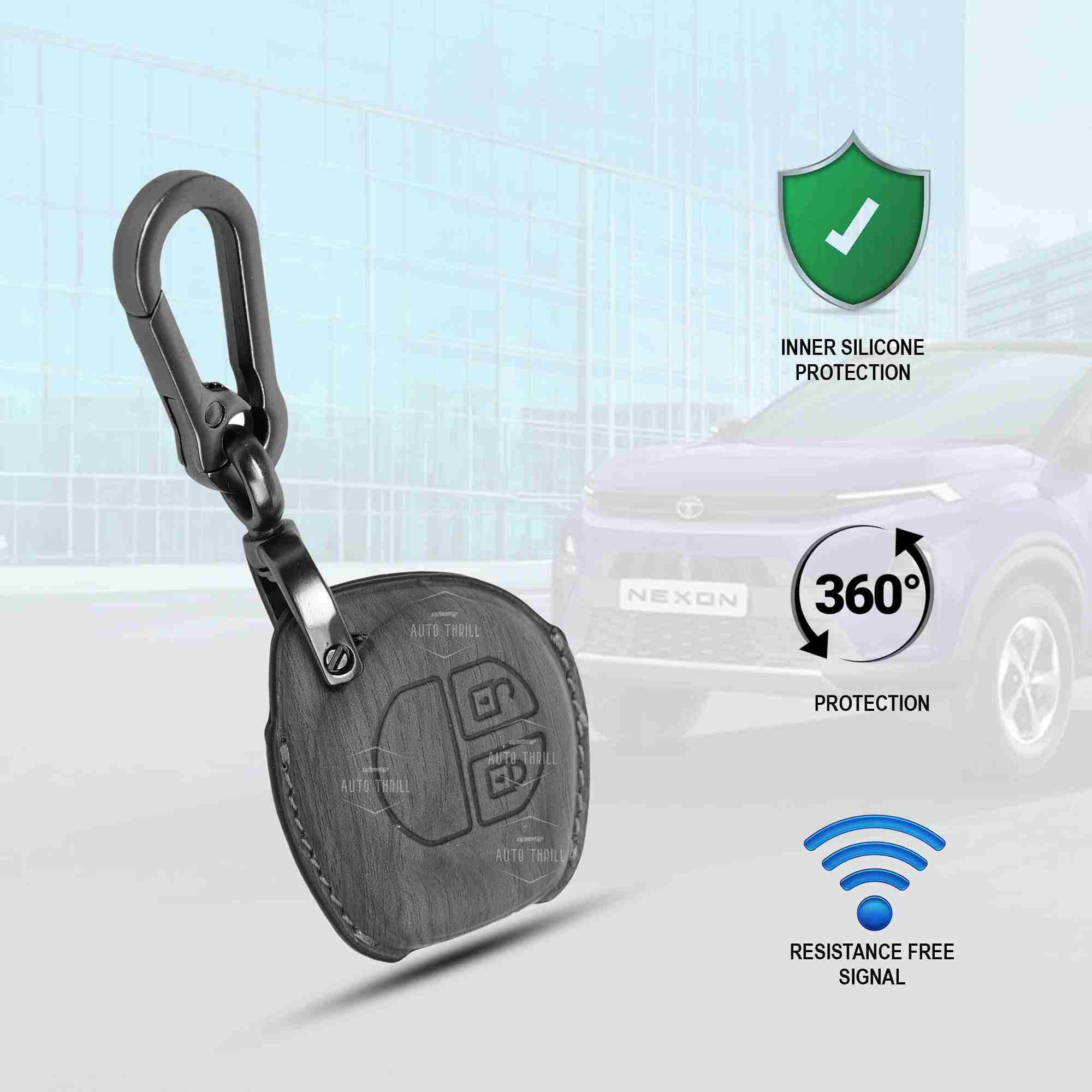 Auto Thrill Premium Leather Black Key Cover Compitable for Suzuki Swift | Ertiga | Wagonr | Celerio | Swift Dzire | Alto | Fronx | Brezza | S Presso | Ignis | 2 Button Remote Key