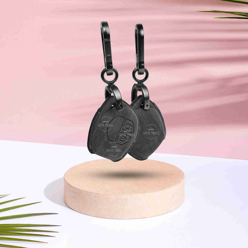 Auto Thrill Premium Leather Black Key Cover Compitable for Suzuki Swift | Ertiga | Wagonr | Celerio | Swift Dzire | Alto | Fronx | Brezza | S Presso | Ignis | 2 Button Remote Key