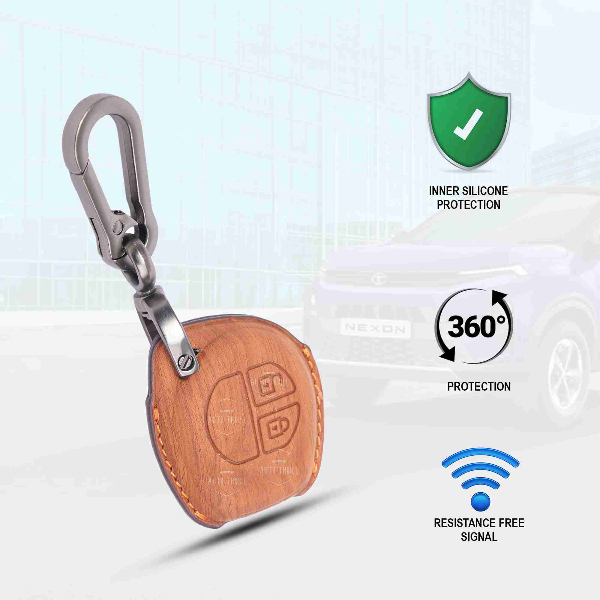 Auto Thrill Premium Leather Brown Key Cover Compitable for Suzuki Swift | Ertiga | Wagonr | Celerio | Swift Dzire | Alto | Fronx | Brezza | S Presso | Ignis | 2 Button Remote Key