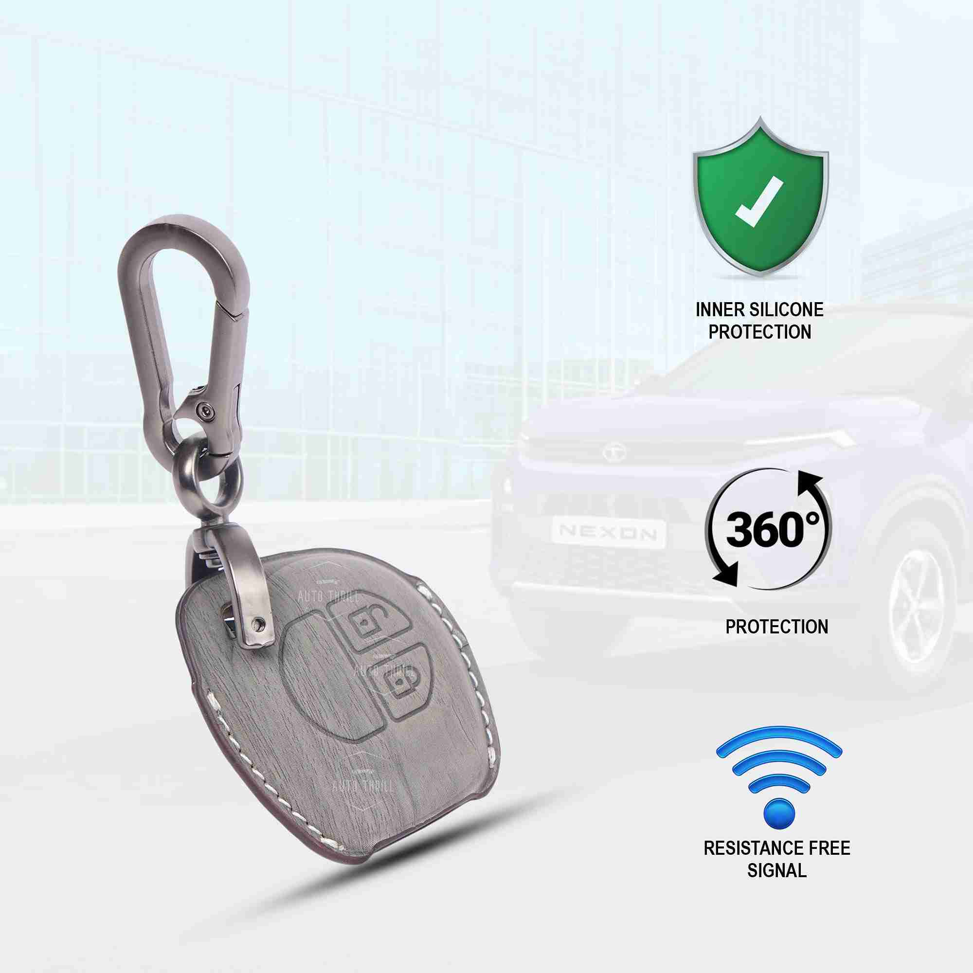 Auto Thrill Premium Leather Gray Key Cover Compitable for Suzuki Swift | Ertiga | Wagonr | Celerio | Swift Dzire | Alto | Fronx | Brezza | S Presso | Ignis | 2 Button Remote Key