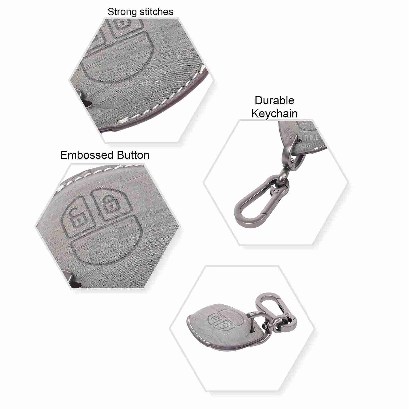 Auto Thrill Premium Leather Gray Key Cover Compitable for Suzuki Swift | Ertiga | Wagonr | Celerio | Swift Dzire | Alto | Fronx | Brezza | S Presso | Ignis | 2 Button Remote Key