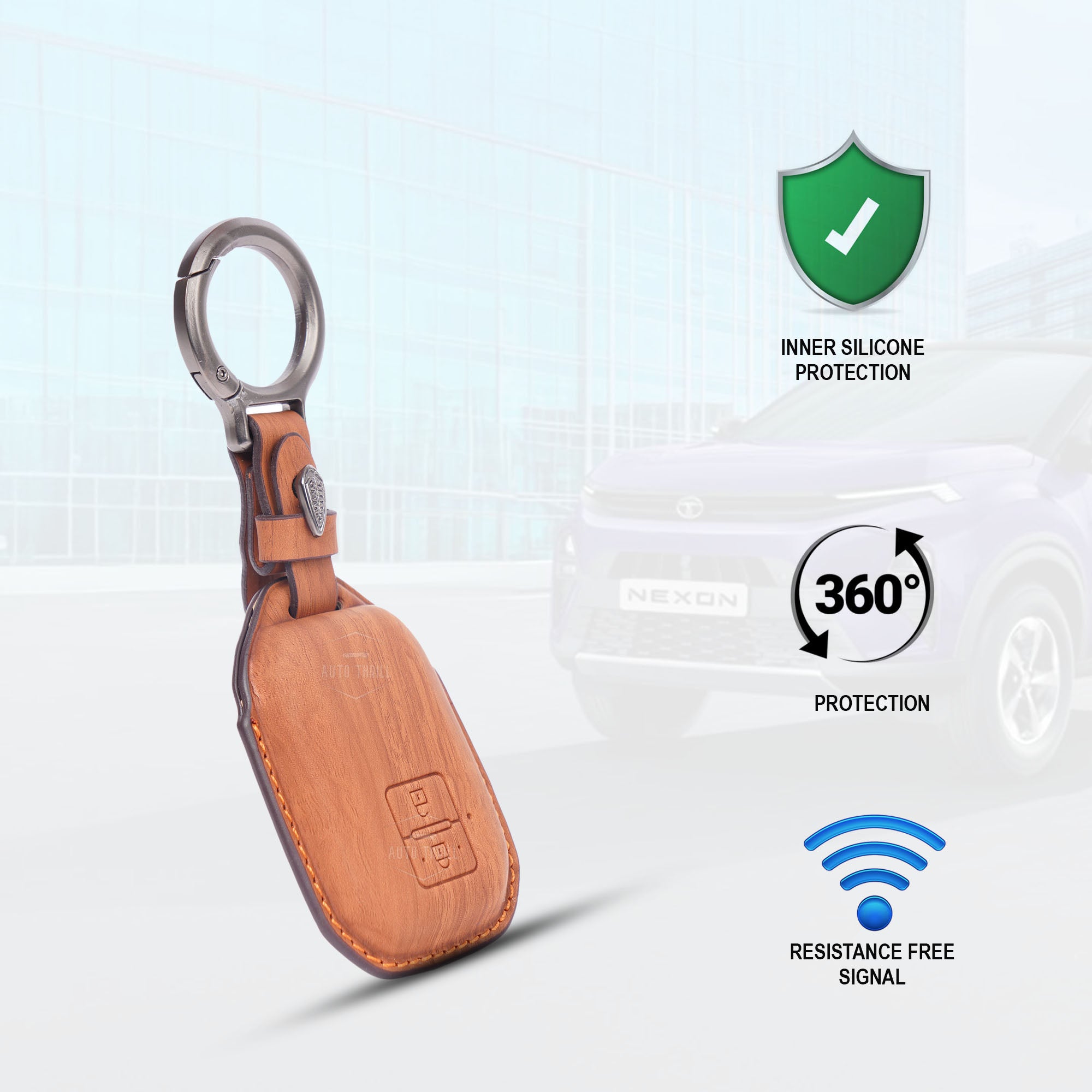 Suzuki car key cover premium brown leather smart key case for Baleno Swift Brezza Dzire with metal keychain ring