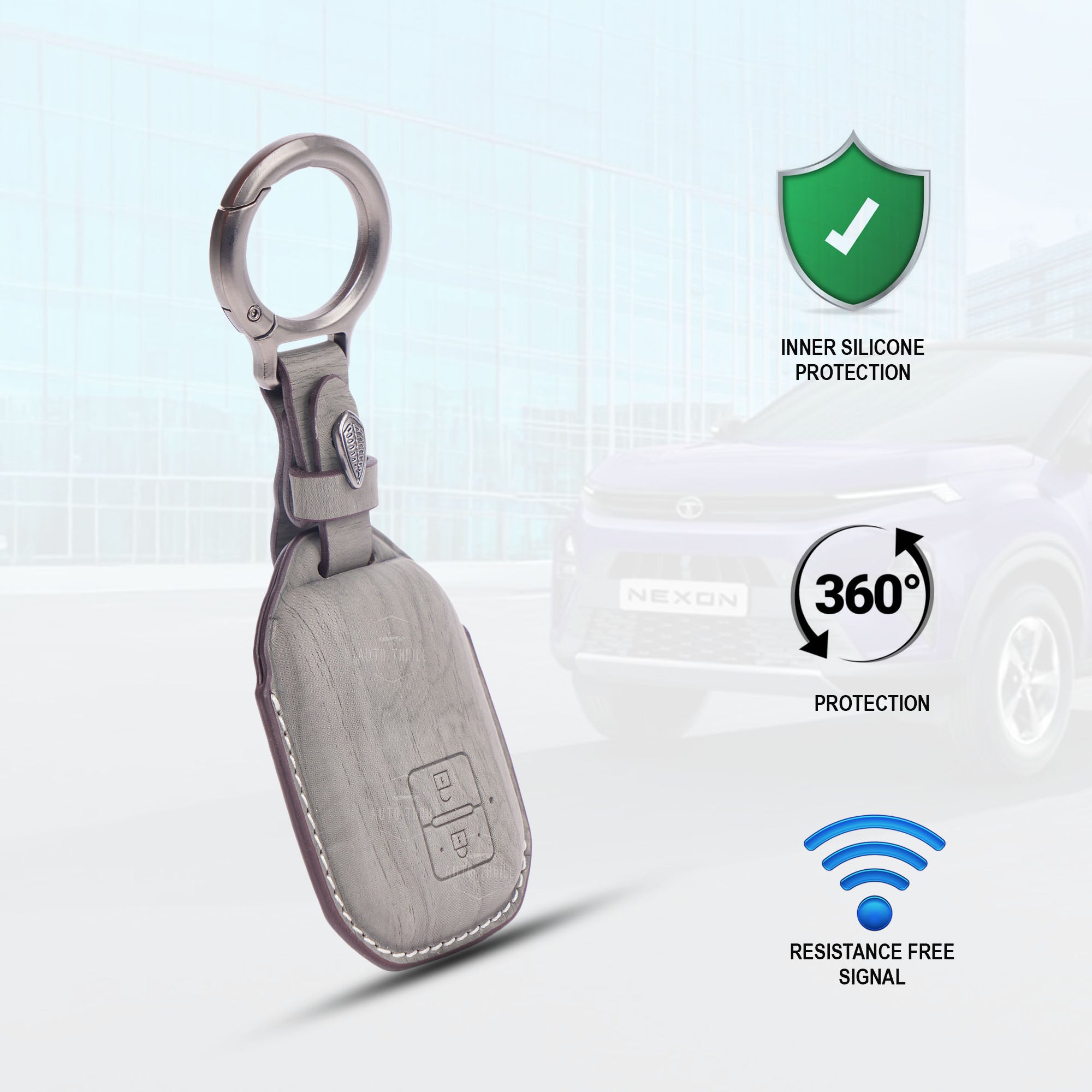 Suzuki smart key leather case gray key cover for Baleno Brezza Celerio Ignis Rumion Glanza 2 button key