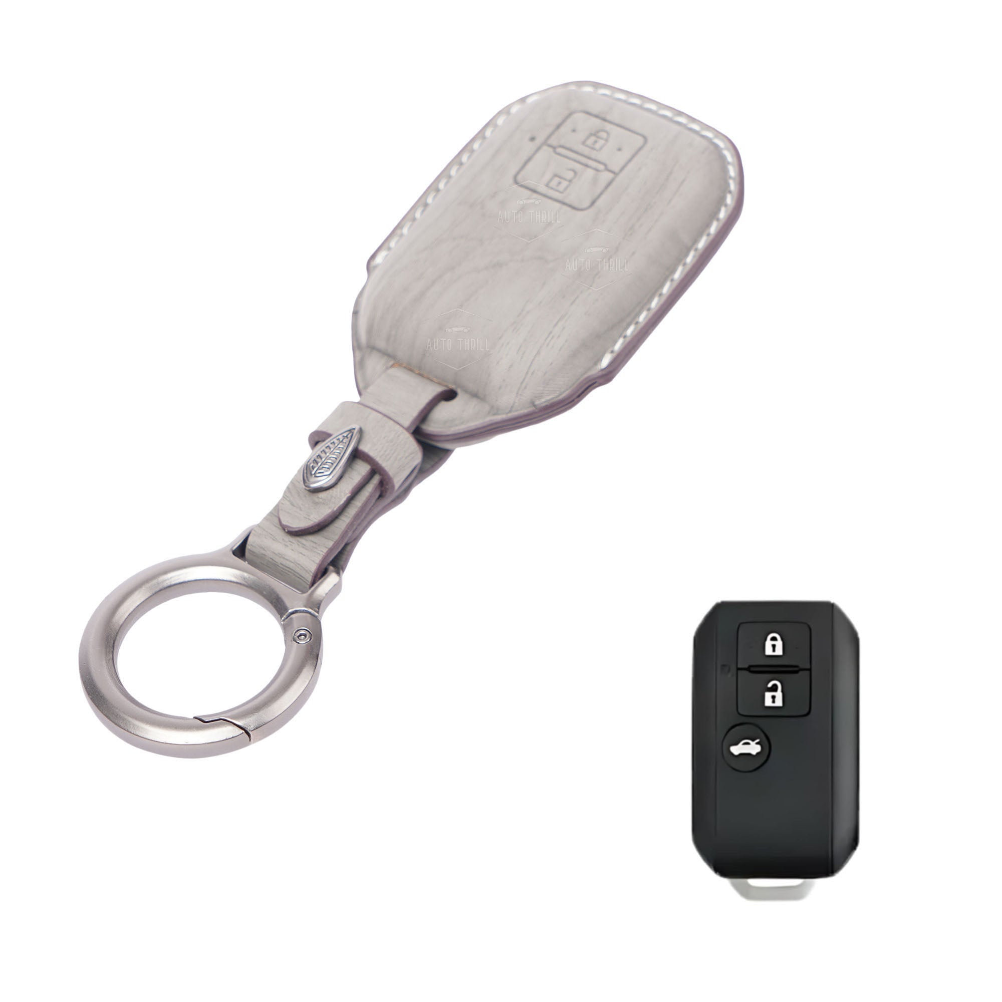 Gray leather key cover for Suzuki smart key 2 button remote case for Grand Vitara XL6 Ertiga Fronx Hyryder