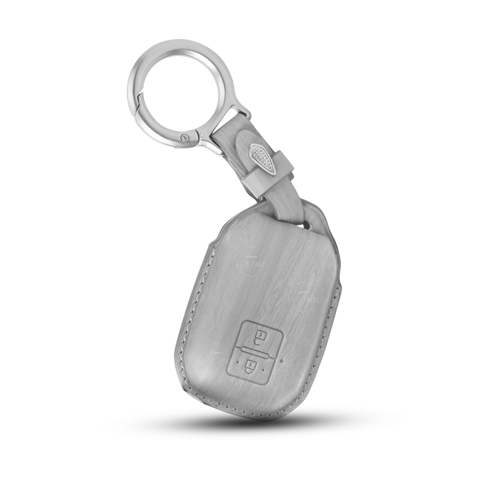 Suzuki car key cover premium gray leather smart key case for Baleno Swift Brezza Dzire with metal keychain ring