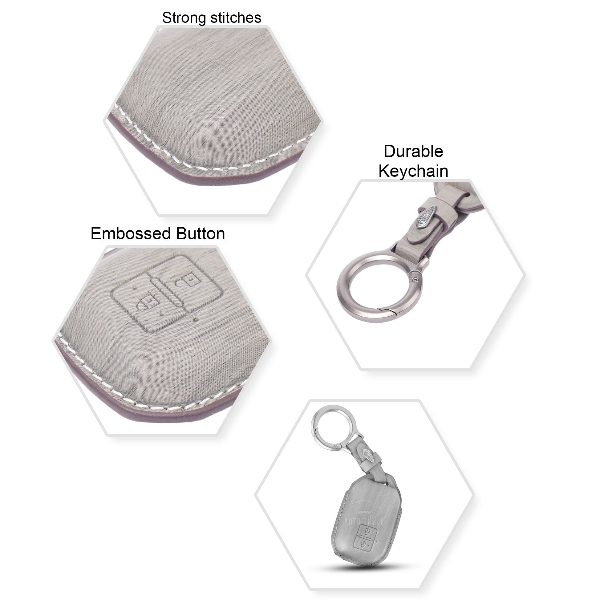 Premium leather Suzuki car key cover with stitched finish and durable metal ring for smart remote key protection