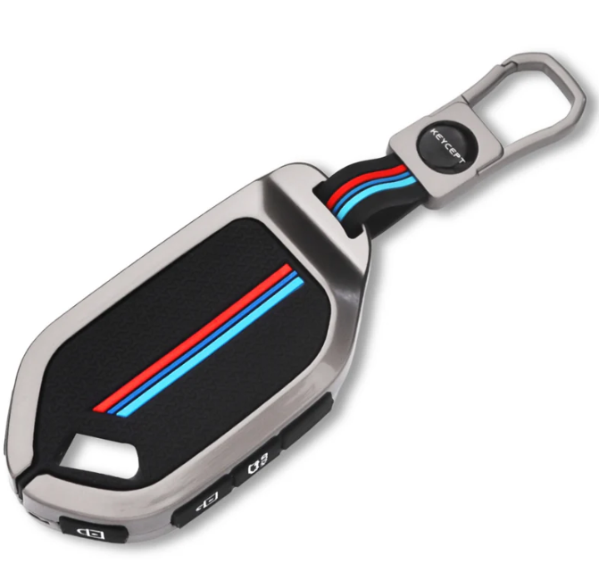 Key cover with black and red stripes on a white background