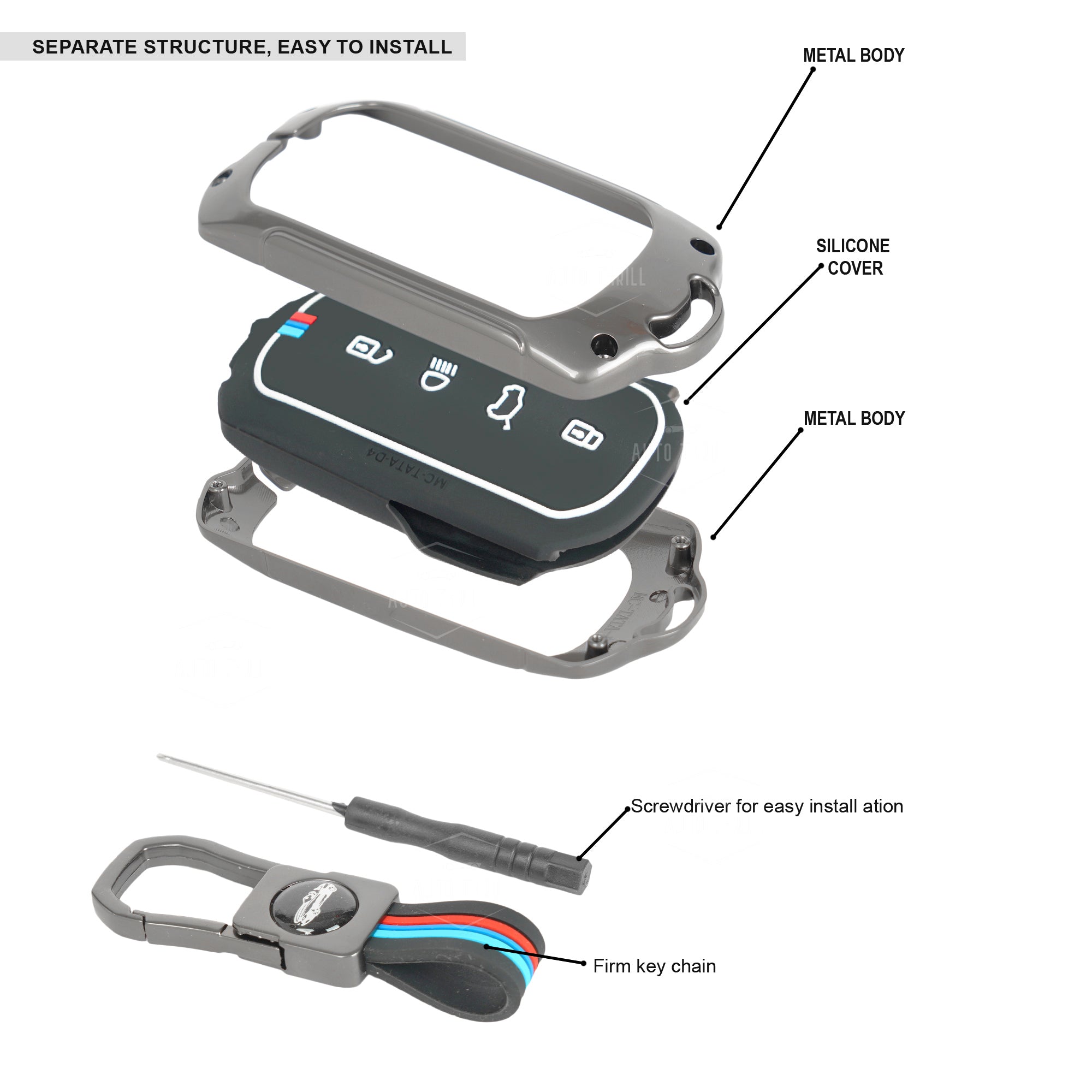 Auto Thrill Metal Key Cover for Tata Curvv Sierra & EV – Compatible with 4 Button Smart Key
