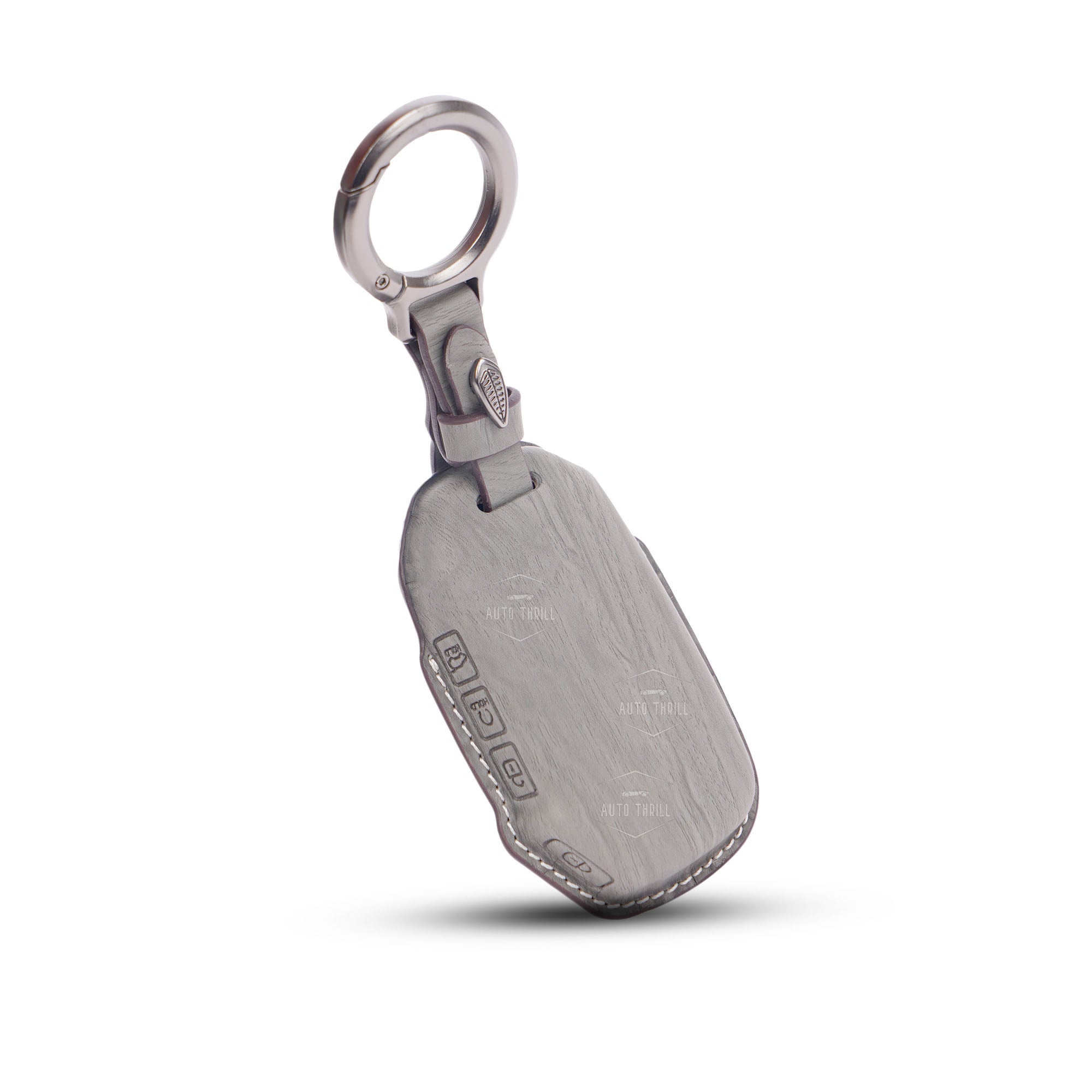 Auto Thrill Premium Grey Leather Key Cover Compatible with Kia Seltos 2024/2023 Facelift HTX, Carens Clavis X Line & Sonet Facelift – 4 Button Smart Key