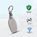 AutoThrill Premium Grey Leather Key Cover Compatible with Tata Harrier | Safari | Nexon | Altroz | Tigor | EV | Punch | Tiago EV Electric - 4 Button Smart Key Only