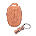 AutoThrill Premium Brown Leather Key Cover Compatible with Tata Harrier | Safari | Nexon | Altroz | Tigor | EV | Punch | Tiago EV Electric - 4 Button Smart Key Only