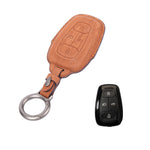 AutoThrill Premium Brown Leather Key Cover Compatible with Tata Harrier | Safari | Nexon | Altroz | Tigor | EV | Punch | Tiago EV Electric - 4 Button Smart Key Only
