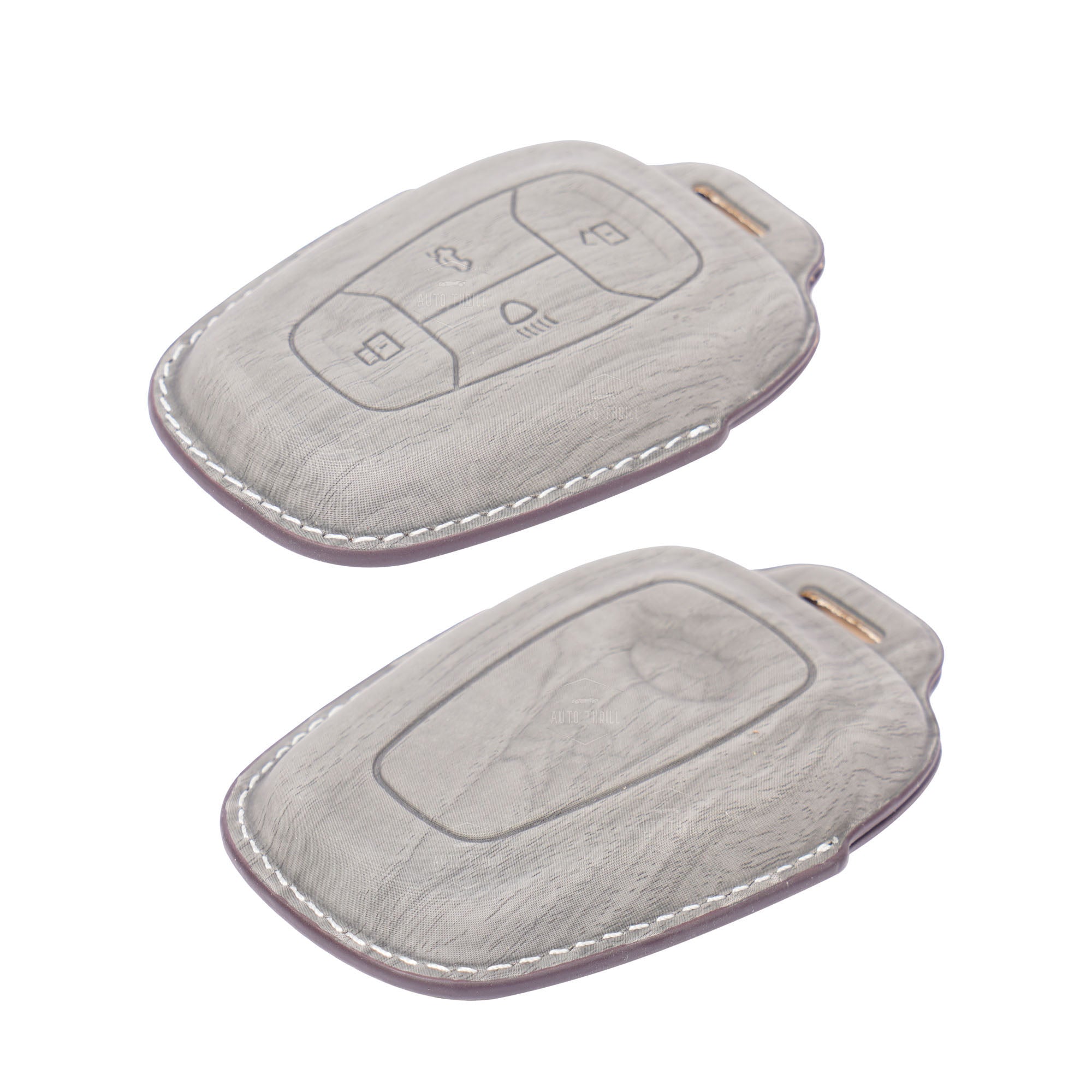 AutoThrill Premium Grey Leather Key Cover Compatible with Tata Harrier | Safari | Nexon | Altroz | Tigor | EV | Punch | Tiago EV Electric - 4 Button Smart Key Only