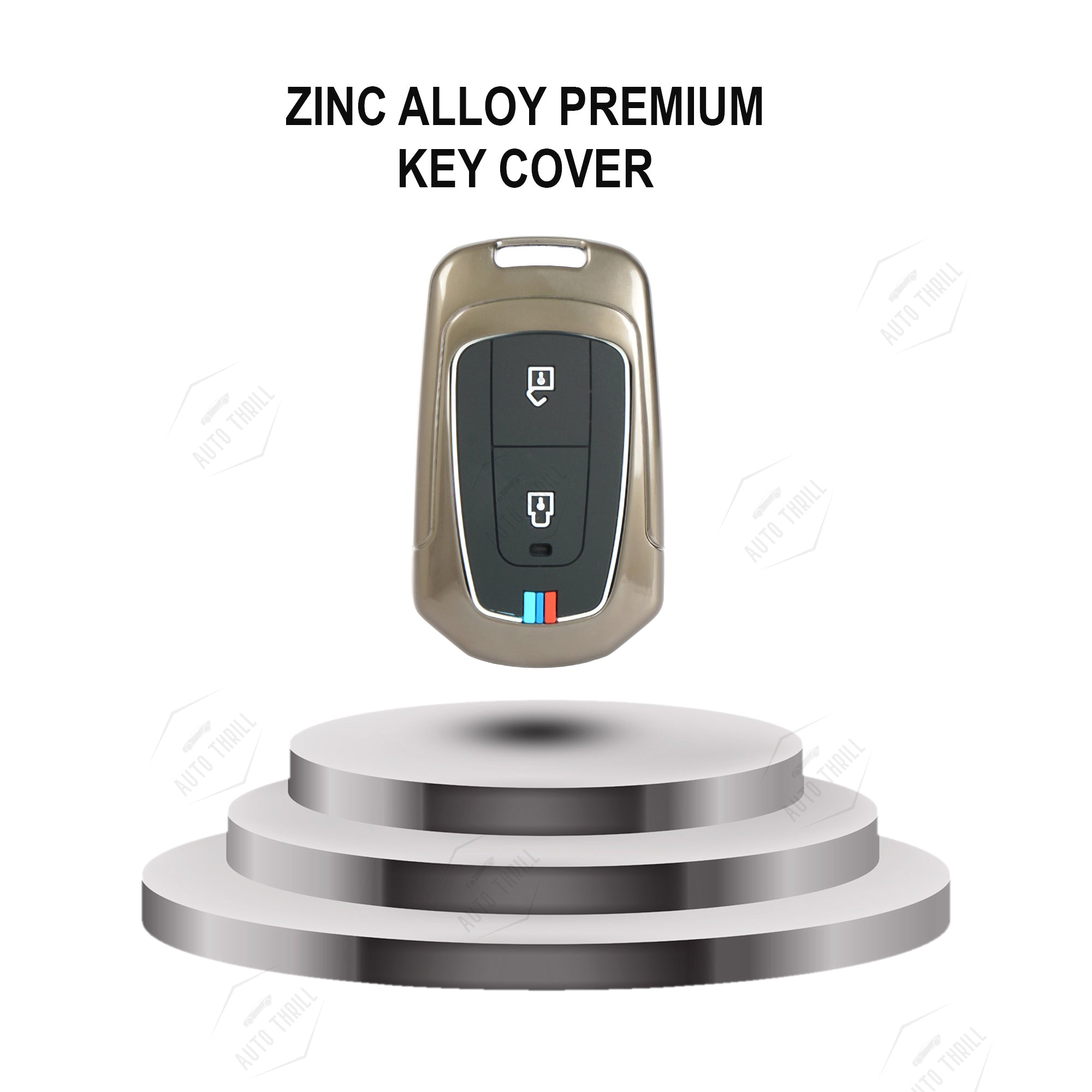 Zinc alloy premium key cover on a white background with text