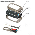 Keychain with metal body, silicone cover, and screwdriver for installation on a white background.