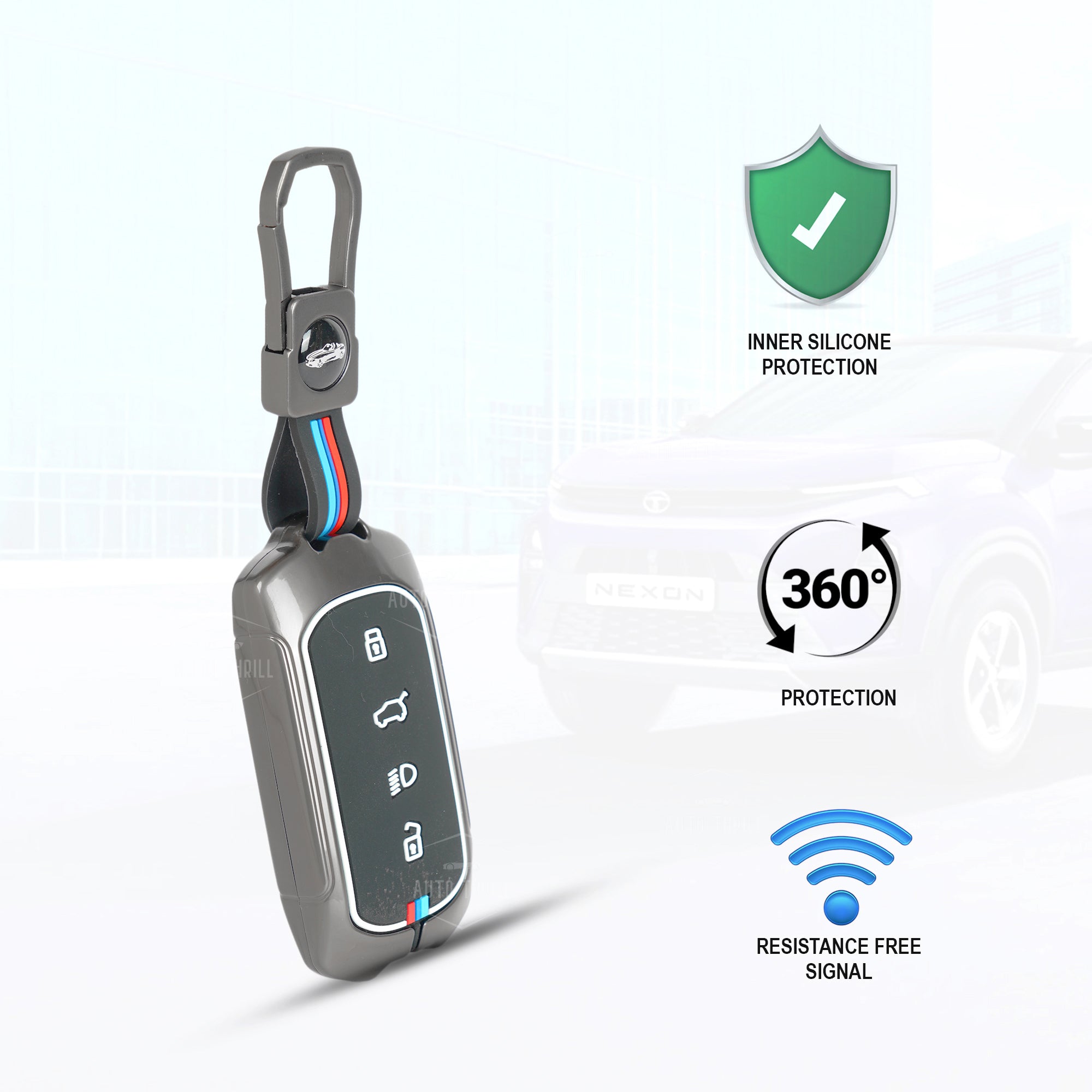 Auto Thrill Metal Key Cover for Tata Curvv Sierra & EV – Compatible with 4 Button Smart Key