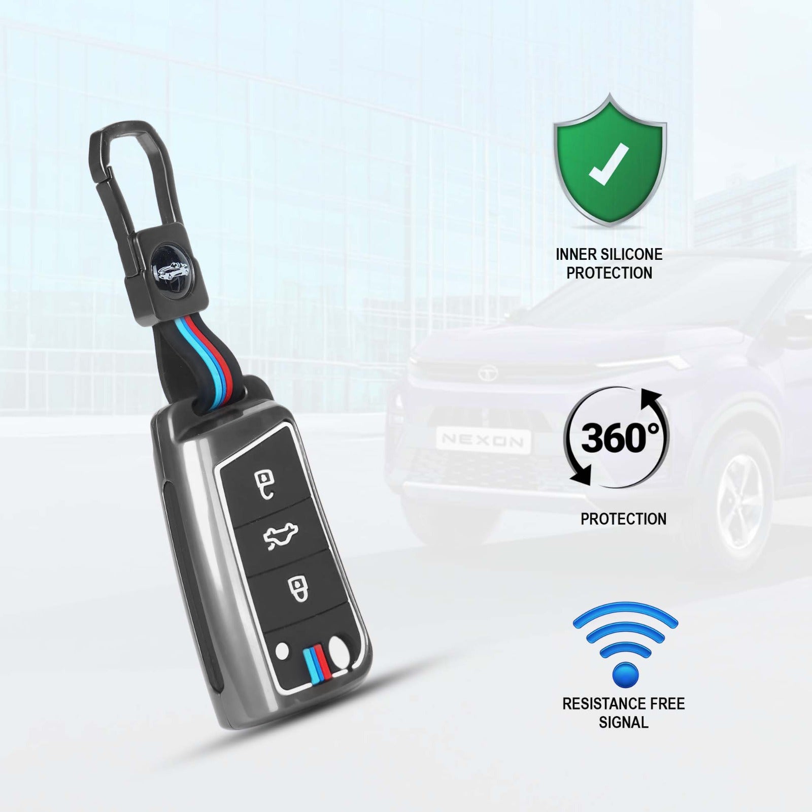 Premium key cover for Skoda and Volkswagen 3 button flip key with 360 protection