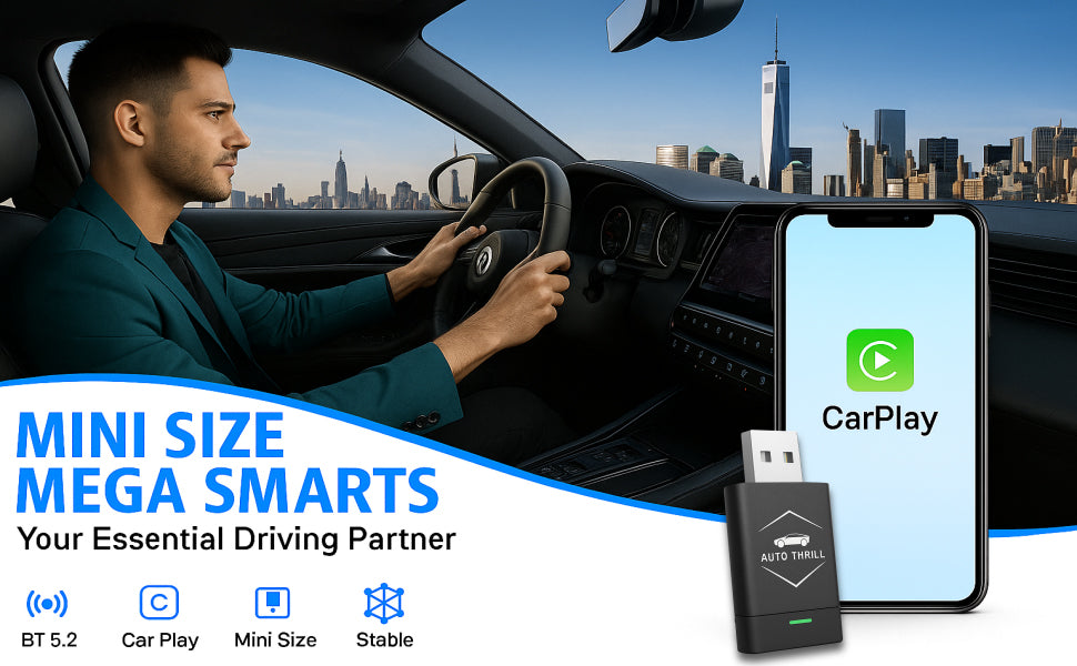 AutoThrill 2-in-1 Wireless Car Adapter | Convert Wired Android Auto & CarPlay to Wireless | Bluetooth Connectivity | Compatible with OEM Stereo Screen Wired Android Auto/CarPlay