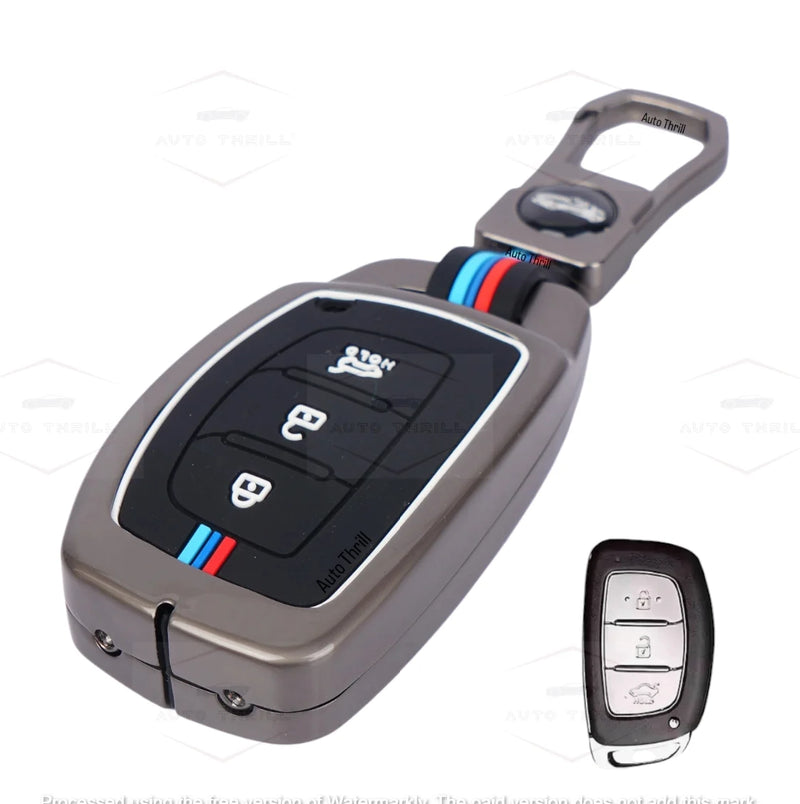 Premium metal smart key cover with silicone protection and stylish gunmetal finish for daily key safety