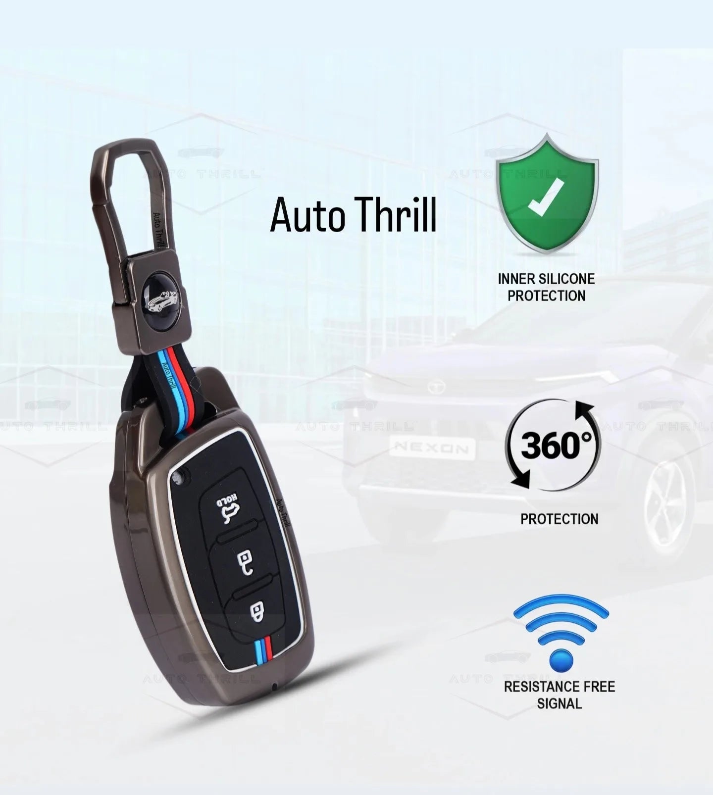 Luxury alloy key case with 360 degree protection and resistance free signal support for smart car keys