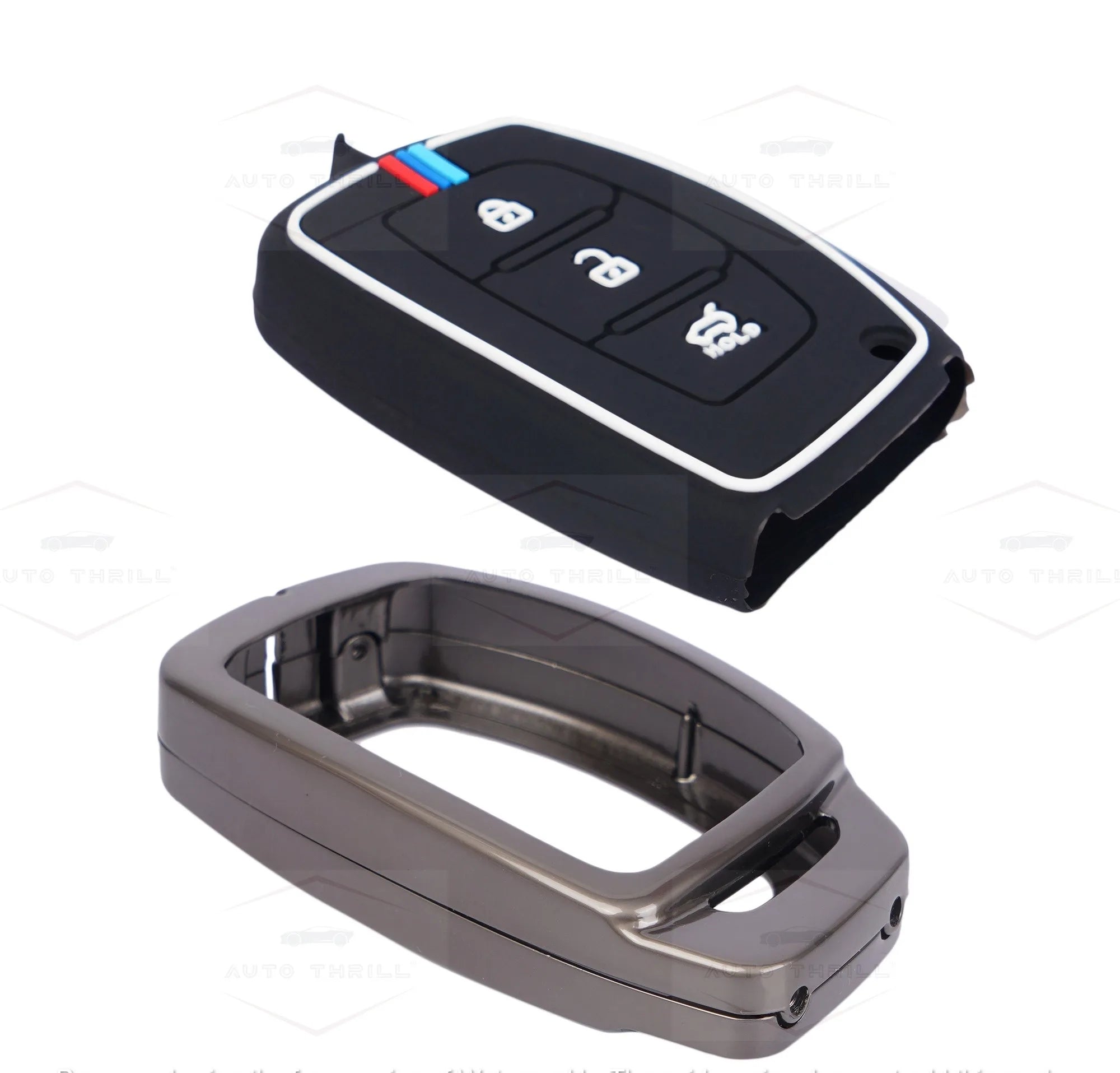 Stylish smart key protector with premium metallic body, shockproof design and secure grip finish