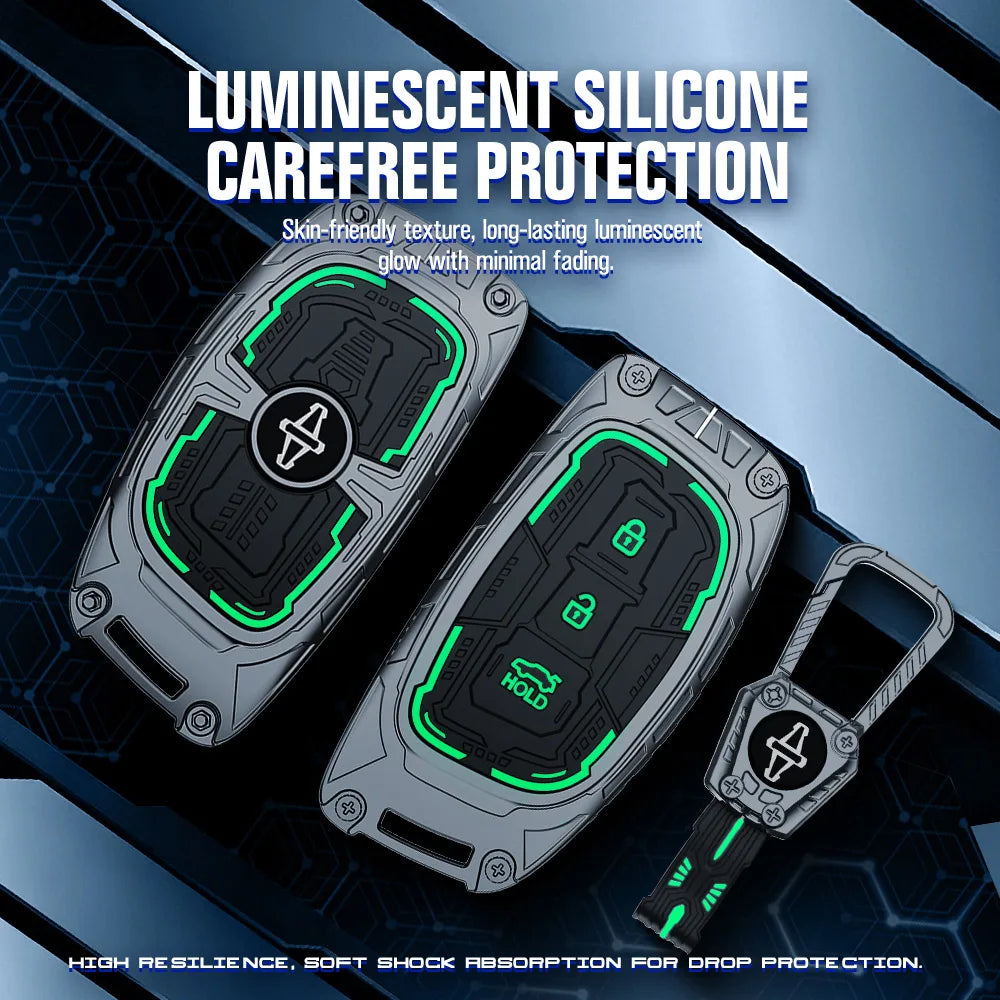 Glow in dark silicone key cover with luminous detailing, shockproof body and premium protective shell