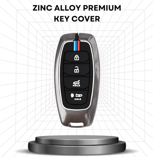 Zinc alloy premium key cover with button symbols on a white background